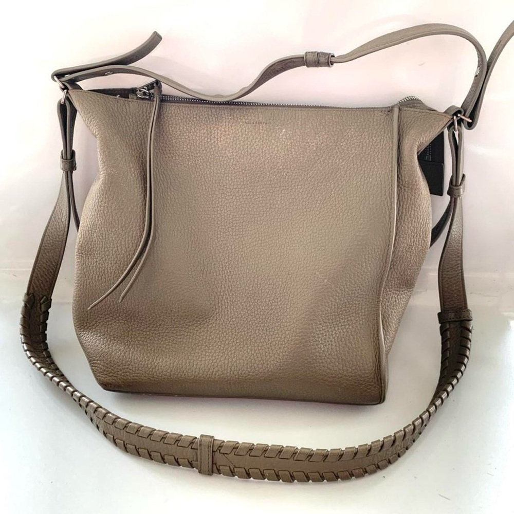 AllSaints beige grey leather crossbody bag